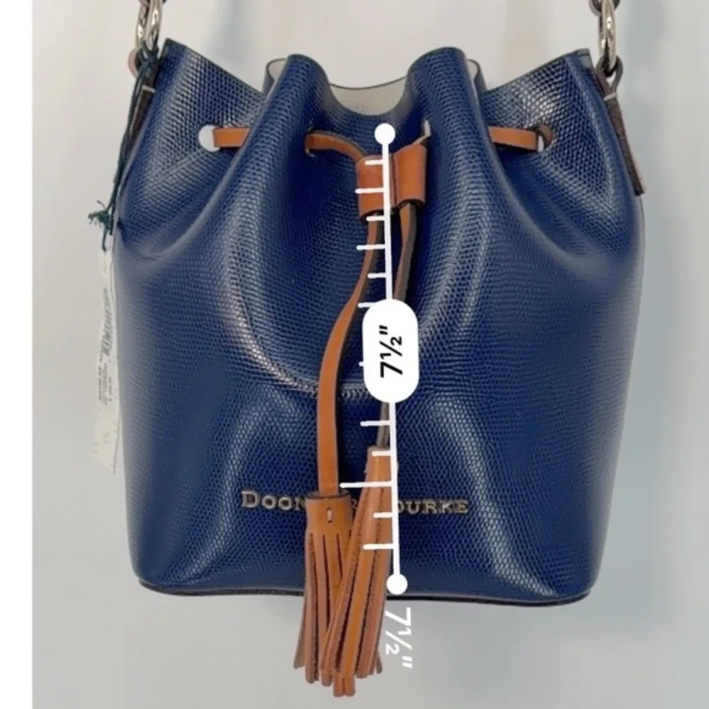 Dooney & Bourke Serena Drawstring Crossbody Blue Lizard Embossed Leather 104-29 - Picture 6 of 16